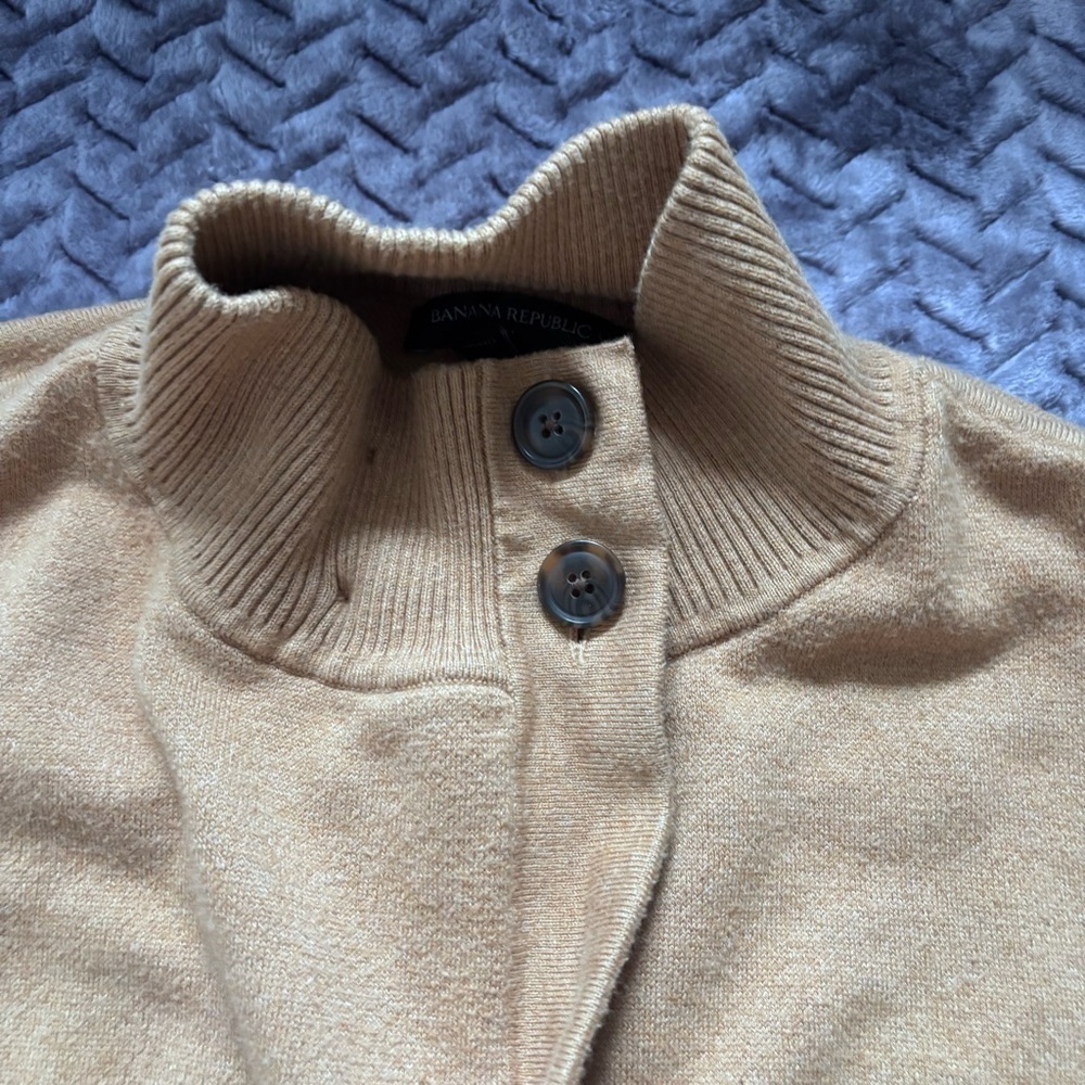 Banana Republic tan cotton blend cape poncho sweater size M/L - Picture 7 of 11